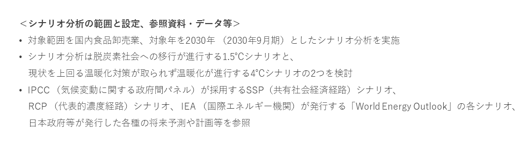 シナリオ分析の範囲と設定、参照資料・データ等